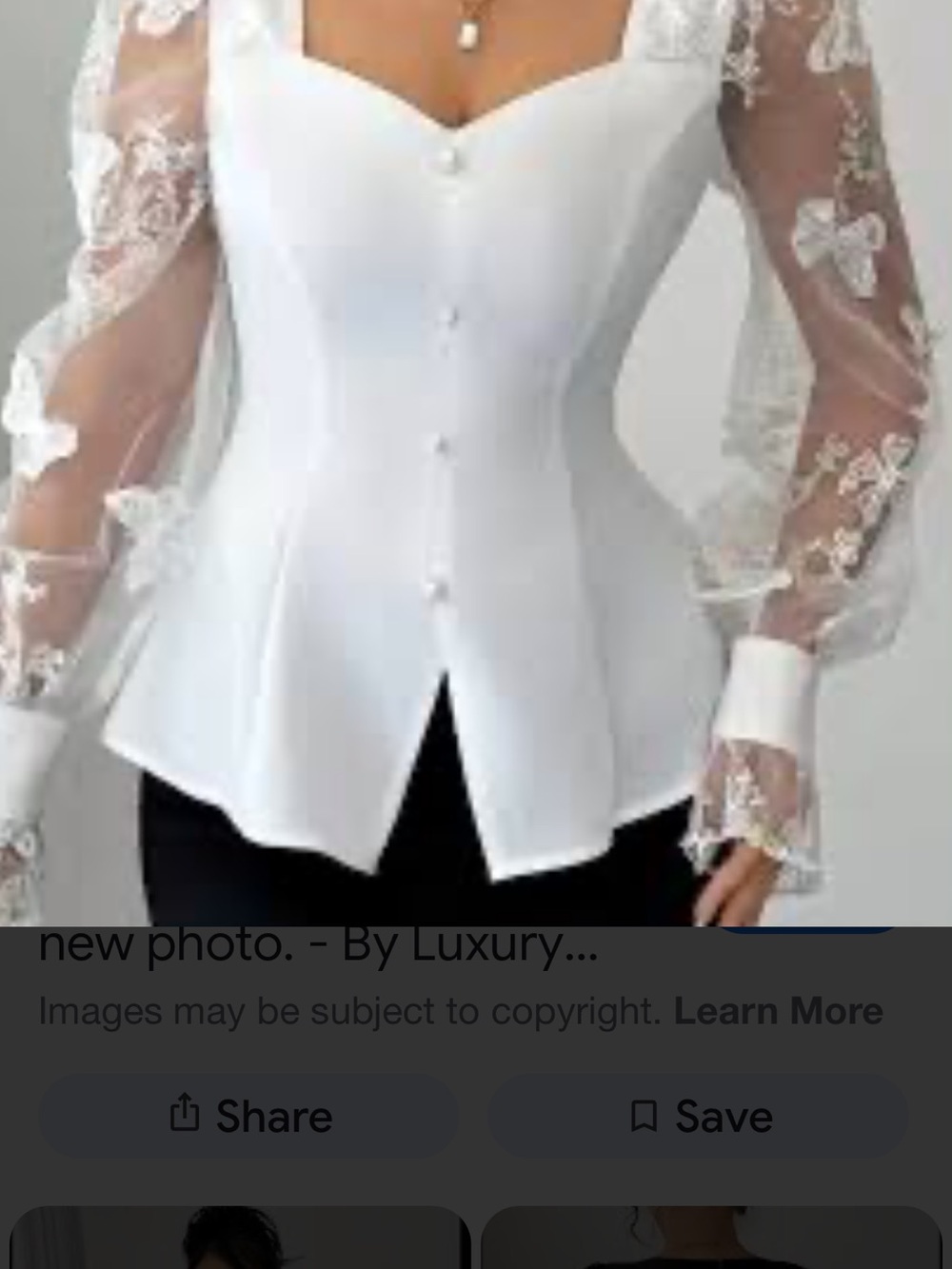 SHEIN White Lace Sleeve Button-Front Blouse
